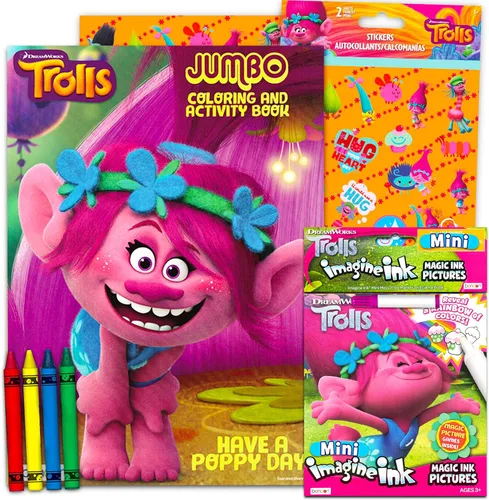 Trolls - Juego de colorear y actividades – Trolls Imagine - Libro para colorear de tinta y libro de colorear Trolls con crayones y calcomanías