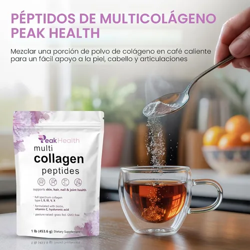 Miniatura 4 de Polvo de péptidos de colágeno múltiple, 1 libra de colágeno en polvo, tipo I, II, III, V, X con biotina, ácido hialurónico, vitamina C, proteína