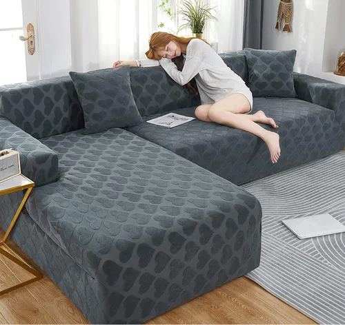 Miniatura 21 de IMYOGI Fundas de sofá de alta elasticidad con estilo en forma de L, fundas de sofá de color sólido, tela jacquard, lavable a máquina, protector