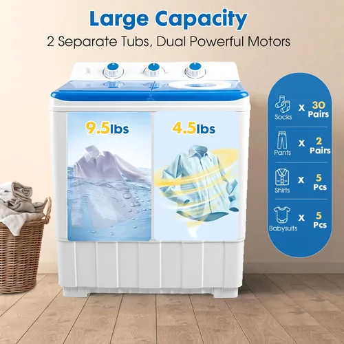 Miniatura 5 de Dawmilon Lavadora Portátil de Doble Tina - Lavadora Compacta de 14 libras (9.5 libras) y Secadora Centrífuga (4.5 libras) Combo con Bomba de Drenaje
