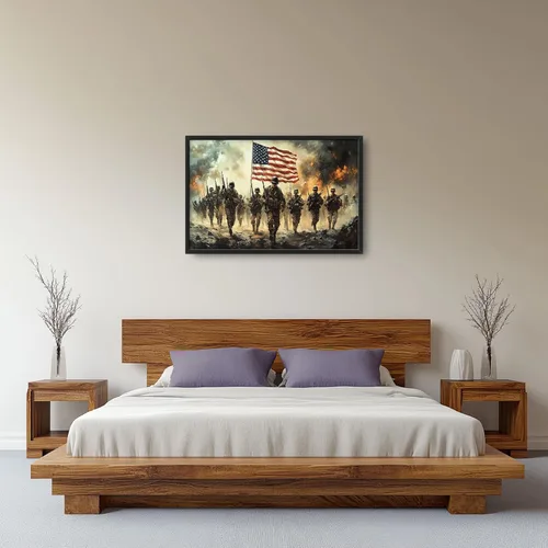 Miniatura 4 de Arte de pared grande de soldado para sala de estar, bandera patriótica de Estados Unidos, decoración en lienzo con marco militar, impresiones