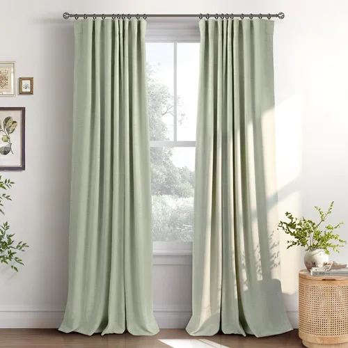 Miniatura 13 de INOVADAY Cortinas 100% opacas para dormitorio, cortinas opacas de 84 pulgadas de largo, cortinas opacas de lino con anillos de clip, aislamiento