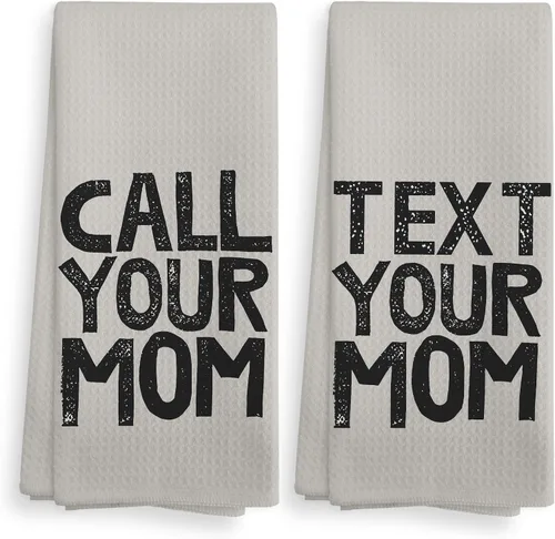 Miniatura 12 de Juego de 2 toallas de baño con texto en inglés "Call Your Mom" con texto en inglés "Call Your Mom", para dormitorio universitario, regalos de Blanco