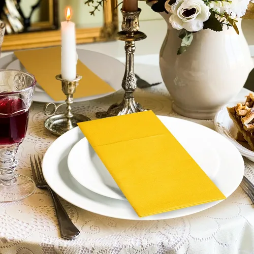 Miniatura 3 de KAMMAK Servilletas de Cena Desechables Naranja-Amarillo Como Tela de Papel con Bolsillo Paquete de 100 Servilletas de Boda Recepción Toallas de Mano
