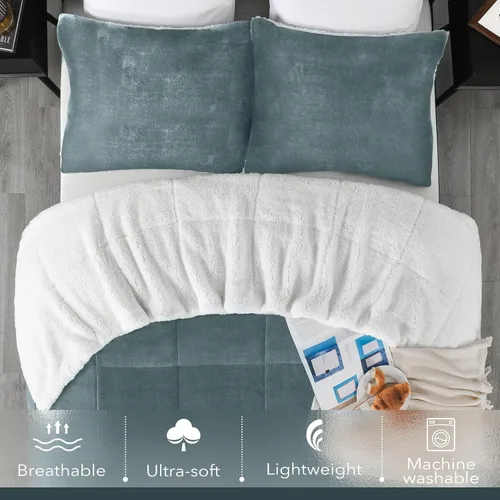 Miniatura 5 de downluxe Juego de edredón ultrasuave de micromink Sherpa Queen con 2 fundas de almohada - Juego de 3 piezas - Cypress - Manta y juegos de edredón