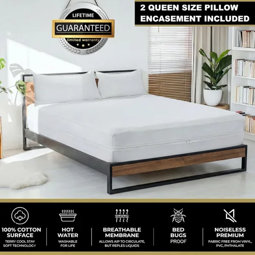 Miniatura 3 de MATTSHIELD ORIGINAL Nuevo Kit Definitivo de 3 Piezas - Funda de Colchón a Prueba de Chinches Tamaño King 100% Algodón Superior + 2 Fundas