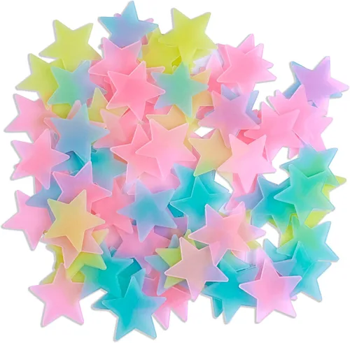 AM AMAONM - Calcomanías de estrellas coloridas fluorescentes que brillan en la oscuridad, plástico noctilucente, para decorar paredes y techos en