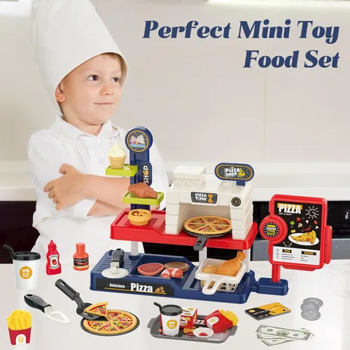 Miniatura 7 de Juego de horno de pizza para niños: máquina de helados, lector de tarjetas, caja registradora, comida de juego