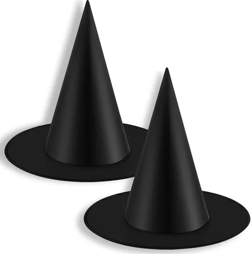 Paquete de 2 sombreros de bruja negros para niños y adultos, sombrero de bruja con rop colgante para decoraciones de fiesta de Halloween