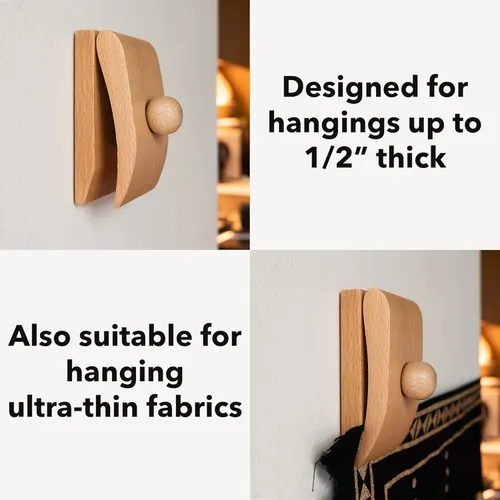 Miniatura 3 de 4 ganchos grandes para tapiz, perchas de madera para exhibición en la pared, colgador de alfombra para colgar en la pared, soporte de abrazaderas