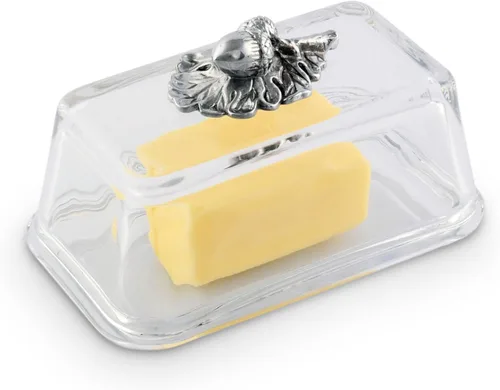 Miniatura 4 de Arthur Court Mantequillera de vidrio con tapa con perilla de bellota, diseño clásico de 2 piezas, tapa y sostiene un palo estándar de mantequilla