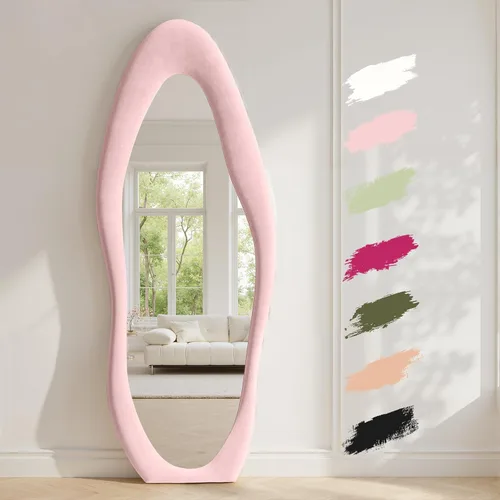 Miniatura 18 de Anpark Espejo de Cuerpo Completo 63"x24" Espejo de Piso de Cuerpo Completo Irregular Montado en Pared con Soporte Marco Envuelto en Franela Negra