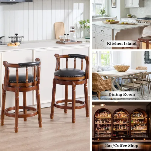 Miniatura 6 de CozyRain Taburetes de bar modernos taburetes giratorios, encimera de cocina tapizado de piel auténtica con reposapiés para el hogar, cocina, comedor