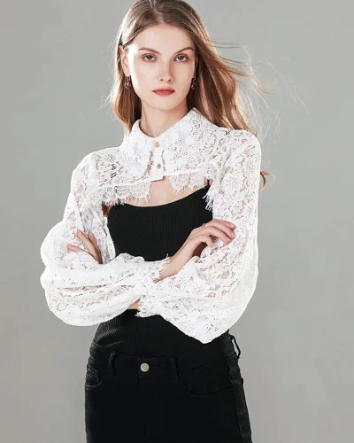 Miniatura 3 de Elegtiskas Blusa desmontable con cuello falso media camisa cuello redondo blusa corta