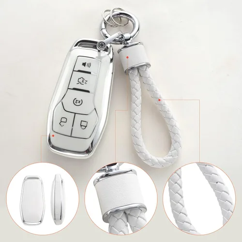 Miniatura 4 de YO&YOYE - Funda para llavero Ford con llavero, protector de llavero de TPU suave para F150 Explorer Mustang Edge Lincoln MKZ MKX MKC