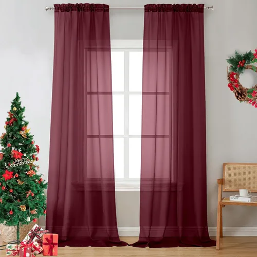 Miniatura 214 de OVZME - Cortinas traslúcidas blancas de 45 pulgadas de largo, 2 paneles, cortinas de gasa con bolsillo para barra para ventanas pequeñas, cada una