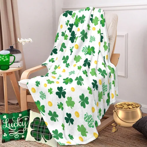 Manta del día de San Patricio con trébol de shamrock, manta de franela para arrojar de 40"x50" de trébol de la suerte, regalo para adultos y niños,