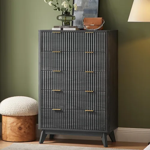 Miniatura 27 de T4TREAM Cómoda acanalada de 3 cajones, cómoda moderna de 32 pulgadas de alto, diseño de perfil curvo, organizador de cajones de madera para Aliso