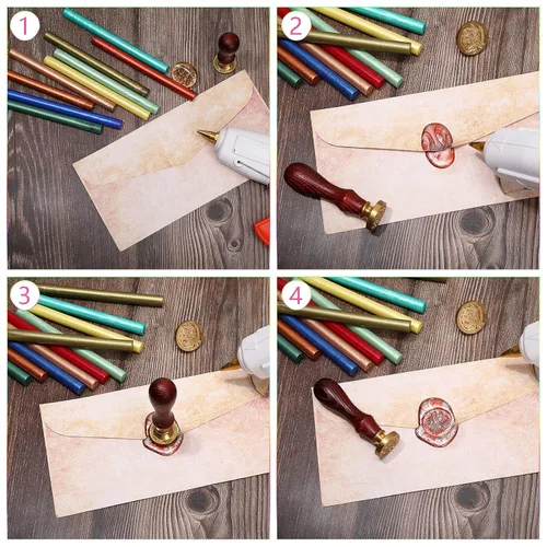 Miniatura 4 de Nuanchu 26 barras de cera para sellar pistola de pegamento para sello de cera y letras retro vintage, sellado de pistola de pegamento