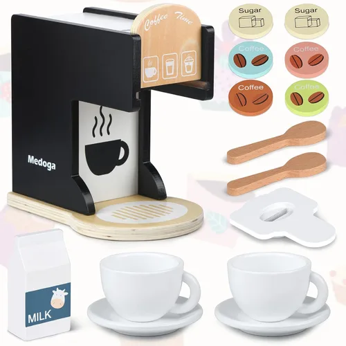 Miniatura 2 de Accesorios de cocina de juguete para niños, cafetera de madera, máquina de café expreso, juego de cocina para niños pequeños para niñas y niños