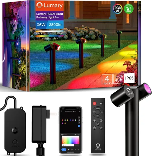 Luces de Camino Inteligentes Lumary Pro 700LM, Luces de Paisaje RGBAICW con Cambio de Color con 8 Focos Ajustables de 355° IP65 Impermeables,
