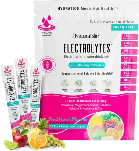 Miniatura 10 de NaturalSlim Mezcla de hidratación y bebida energética con prebióticos, apoyo para la salud intestinal, paquetes de electrolitos en polvo sin azúcar
