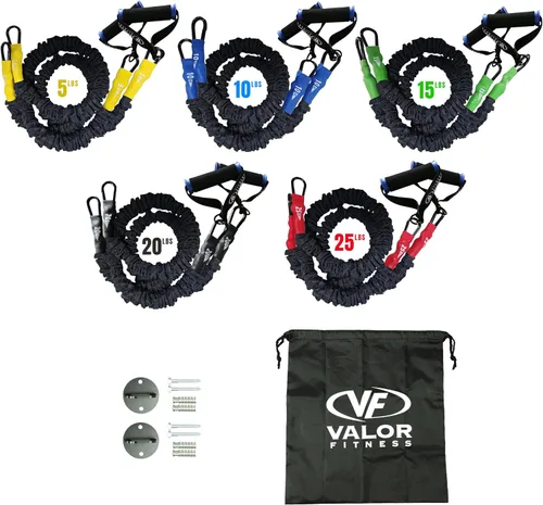 Miniatura 19 de Valor Fitness Bandas de resistencia – 5 libras a 25 libras – Mosquetones adjuntos y 2 bandas por opción de peso con asas – Funda cubierta