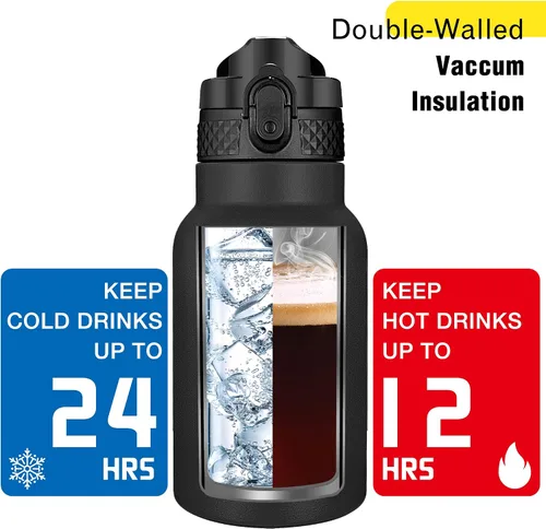 Miniatura 6 de Han's Bottle Botella de agua para niños con tapa con pajilla, vaso reutilizable de acero inoxidable aislado para niñas, niños, taza térmica, 12