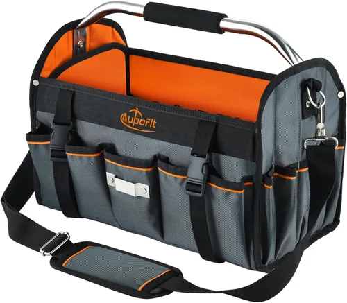 Bolsa de herramientas de 16 pulgadas con parte superior abierta, tela gruesa de 1680D, bolsa de herramientas plegable con 29 bolsillos con asa de