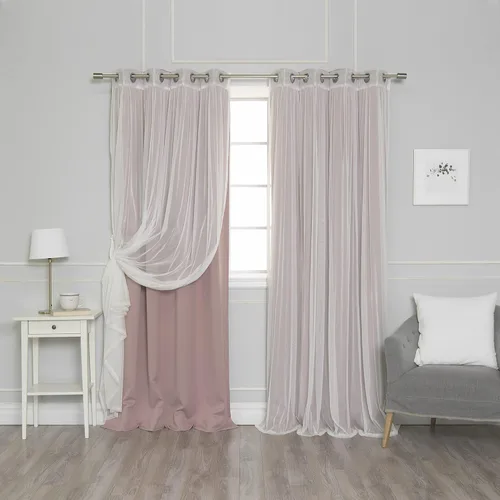 Miniatura 12 de Best Home Fashion Mix and Match - Juego de 4 cortinas de tul transparente y opacas, con ojales de acero inoxidable y níquel Rosa empolvado