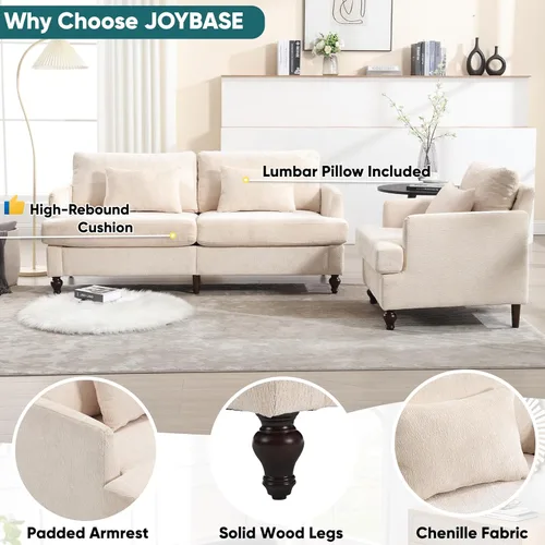 Miniatura 3 de JOYBASE Juego de 2 muebles de sala de estar, sofá biplaza y silla decorativa, juego de sofá moderno de mediados de siglo para sala de estar