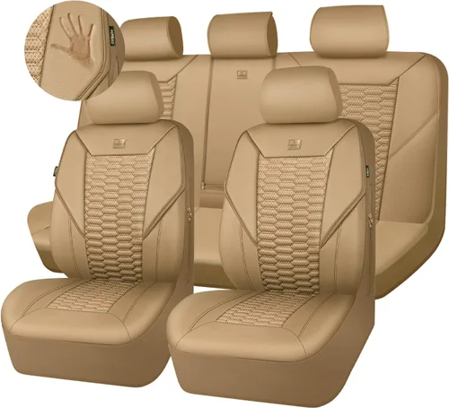 Miniatura 10 de CAR PASS Juego completo de fundas para asientos de automóvil de espuma 3D y cuero PU, lujosas fundas para asientos de cuero sintético transpirables