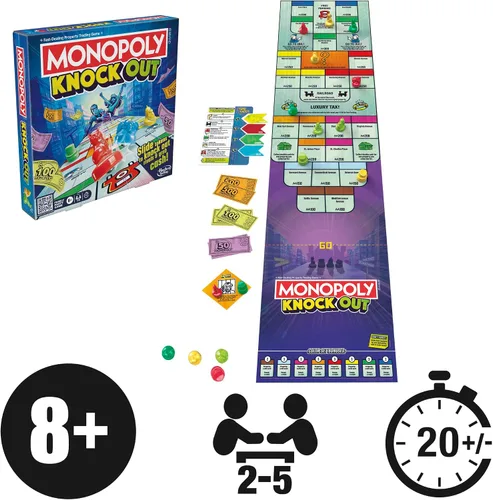 Miniatura 14 de Monopoly Knockout - Juego de mesa 2-8 jugadores Promedio de 20 minutos Juegos de mesa rápidos para familias, niños, adolescentes y adultos A