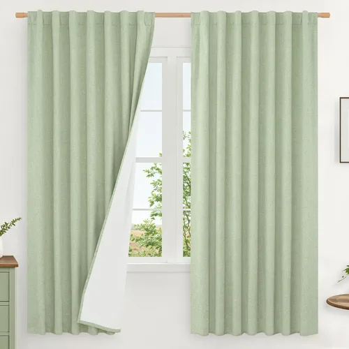 Miniatura 45 de LAMIT Cortinas de lino natural 100 % opacas para ventana, para dormitorio, 45 pulgadas, cortinas térmicas con textura de lino estilo granja