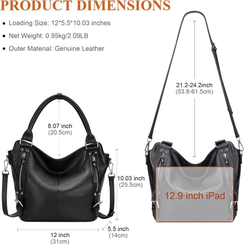Miniatura 6 de Over Earth Genuine Leather Handbags for Women Hobo Shoulder Bags Ladies Tote Bag
