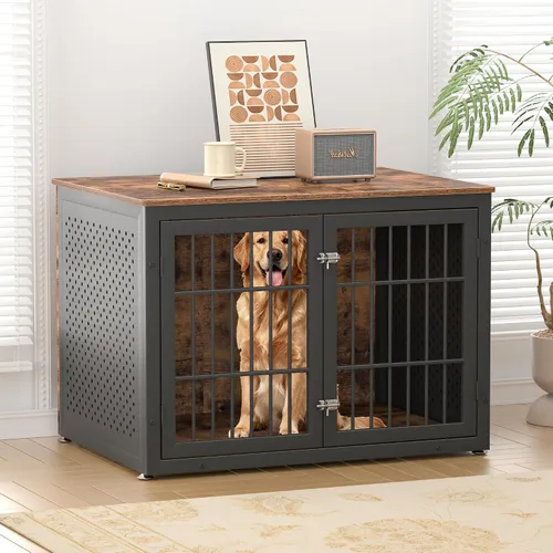 Miniatura 2 de rehomerance 42" Mueble de Jaula para Perros de Alta Resistencia para Perros Grandes y Medianos, Diseño Cerrado de Perrera de Madera y Metal, Mueble