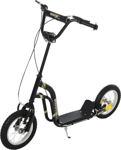 Aosom Patinete con Frenos Duales de Pinza Delanteros y Traseros, Patinete de Ruedas Grandes para Edades 5+, Rueda Delantera Inflable de 12 Pulgadas,