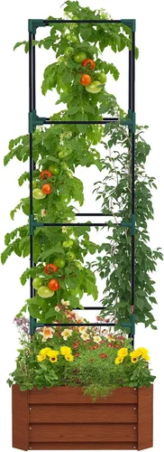 Miniatura 10 de Outsunny - Macetero de jardín elevado con enrejado arqueado para plantas trepadoras de enredadera, flores colgantes, macetero de madera