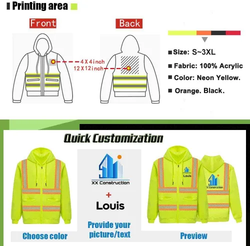 Miniatura 3 de Chaqueta con capucha de seguridad reflectante de alta visibilidad con mangas extraíbles Hi Vis Ropa de trabajo de protección al aire libre unisex
