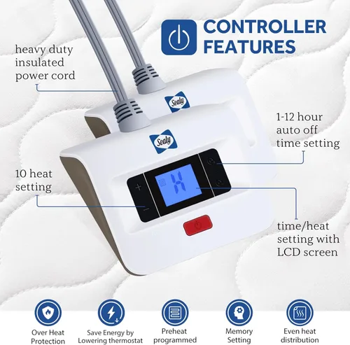 Miniatura 5 de Sealy Almohadilla de colchón con calefacción tamaño California King, calentador de cama eléctrico acolchado de lujo con doble controlador, 10