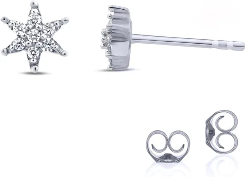 La Joya Aretes de diamante TW delicados de 13 quilates cultivados en laboratorio para mujer, aretes de plata de ley 925 para mujer