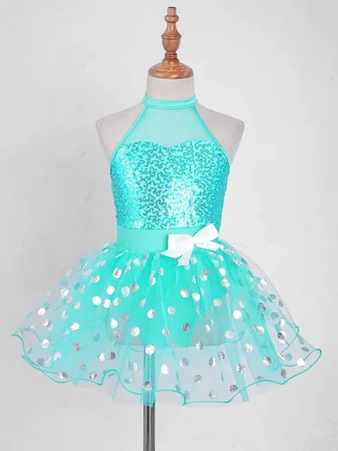Miniatura 52 de CHICTRY Vestido tutú de ballet con lentejuelas brillantes para niñas y niñas, moderno disfraz de baile latino de jazz