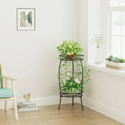 Miniatura 4 de Paquete de 2 soportes para plantas para interiores y exteriores, estante de metal de 2 niveles de 27 pulgadas de alto, estante resistente