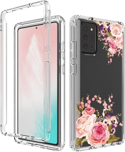 Miniatura 6 de Funda para Galaxy Note 20 5G, SM-N981U con protector de pantalla de vidrio templado, carcasa de cuerpo completo con diseño floral transparente