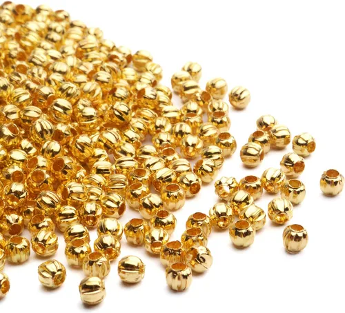 Miniatura 4 de Aylifu 1000 cuentas espaciadoras redondas de metal dorado de 0.118 pulgadas, cuentas sueltas para manualidades, pulseras, collares, joyería