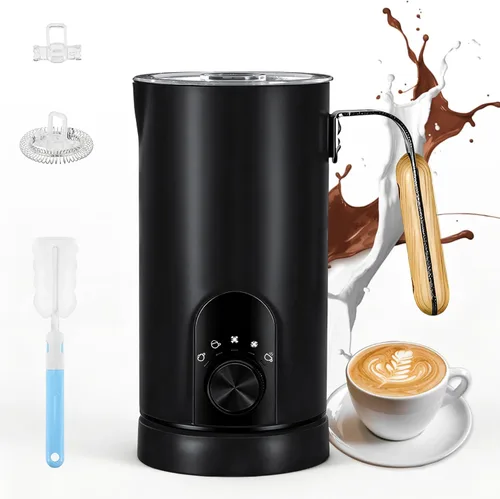 Espumador de leche y vaporizador de leche mejorados 2026, espumador de leche desmontable de 19.9 onzas para café con pantalla de temperatura, 5 en