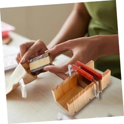 Miniatura 6 de KAILIKETIY 1 juego de moldes de madera para cortar jabón con cortador recto ondulado mango de madera ergonómico herramienta para cortar jabón fácil
