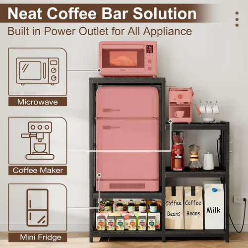 Miniatura 3 de Soporte para Mini Nevera, Estación de Gabinete de Barra de Café con Espacio de Almacenamiento para Insertar Refrigerador Pequeño, Organizador