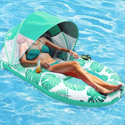 Miniatura 9 de COOLCOOLDEE Flotador de Piscina con Toldo UPF50+, Flotadores de Piscina Extra Grandes para Adultos de Alta Resistencia, Flotador Inflable
