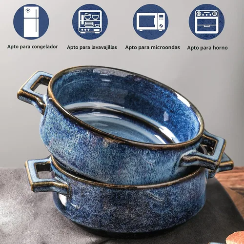 Miniatura 3 de vicrays Tazones de sopa de cerámica con asas, 24 onzas, platos de sopa de porcelana para sopa de cebolla francesa, cereales, estofado de ternera